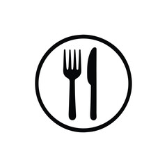 Fork and Knife Icon Restaurant Symbol Culinary Arts and Food Service Design Minimalist Black and White Silhouette