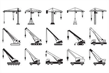 Heavy Duty Equipment Icons Vector Cranes for Lifting and Construction Projects