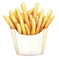 Watercolor Style French Fries in a Carton Golden Hues