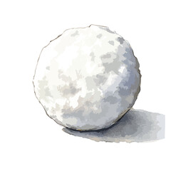 Watercolor style illustration of a spherical snowball with a soft shadow