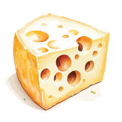 Watercolor Style Illustration of a Wedge of Swiss Cheese