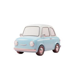 3D PNG transparent background cute icometric cartoon Car Rendered in light blue and white