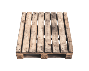 A wooden pallet with slats and space for stacking goods