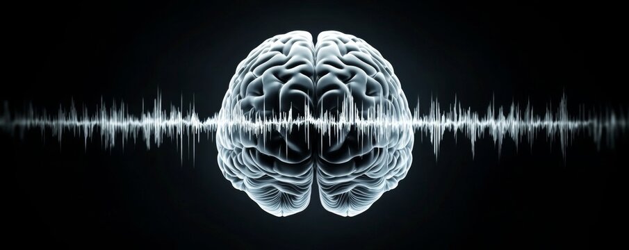Visual imagery illustrating the connection between brain activity and auditory perception.