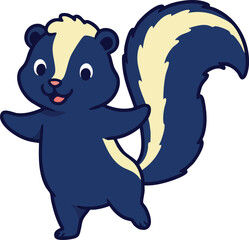 Obraz premium Cute cartoon skunk with bushy tail standing with open arms vector illustration 