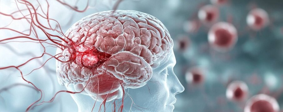 Educational graphic illustrating the relationship between subarachnoid hemorrhage and brain damage.