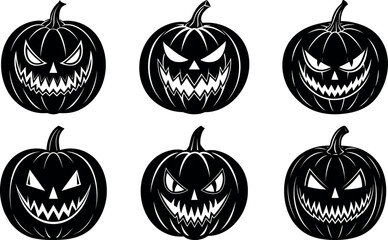 Six Spooky Black and White Halloween Jack OLantern Designs