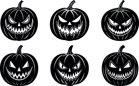 Six Spooky Black and White Halloween Jack OLantern Designs