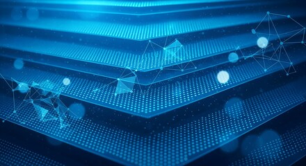 Abstract blue data layers with connected dots and geometric shapes representing digital technology