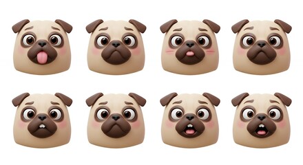 Obraz premium Pug dog faces with diverse expressions
