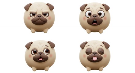Obraz premium Pug dog illustrations with various emotions