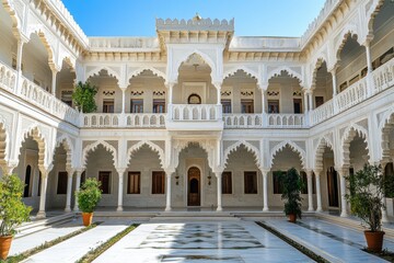 Fototapeta premium Elegant white palace with arches and columns 