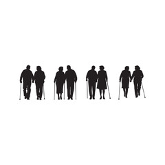  Walking  Grandparents – Grandparents Day silhouette  Illustration set