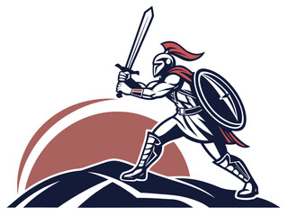 Obraz premium Powerful Roman Gladiator with Sword and Shield, Ready for Battle