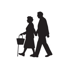 Elderly Woman Helping Old Man with Walker – Grandparents Day Illustration