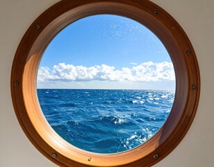 Obraz premium Ocean View Through Wooden Porthole