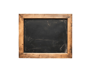 A black chalkboard with an wooden frame and a slightly worn surface