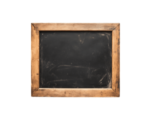 A black chalkboard with an wooden frame and a slightly worn surface