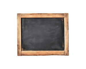 A black chalkboard with an wooden frame and a slightly worn surface