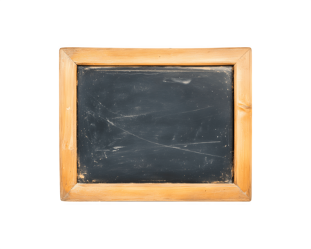 A black chalkboard with an wooden frame and a slightly worn surface