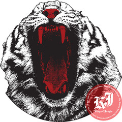 Tiger Head Profile, King of Jungle, Majestic Predator, Solitary Animal Vector, Side View T-shirt Design, Red Black White Colors.