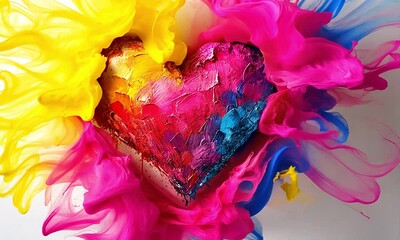 Abstract heart shape formed by vibrant inks - Powered by Adobe