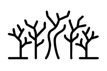 Fototapeta premium Outline icon of bare tree branches against a dark background trees