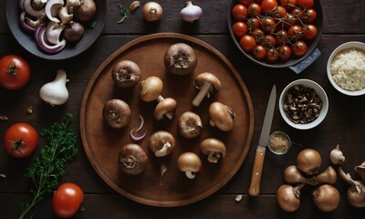 Fresh ingredients artfully arranged for gourmet cooking, showcasing healthy eating and culinary inspiration.