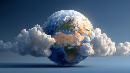 Earth surrounded by large cumulus clouds.