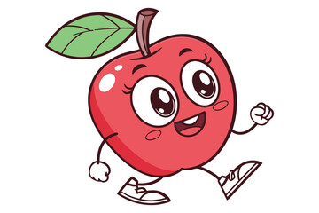 red apple cartoon character with a smile