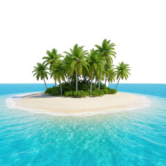 Obraz premium Tropical island paradise with palm trees isolated on transparent background