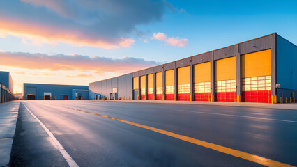 Obraz premium Night Road Through a Warehouse Landscape