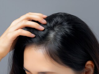 Naklejka premium 薄毛に悩む日本人女性の頭皮と髪