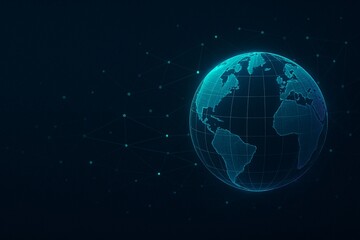 Cyber Security Globe – Wireframe Earth with Shield (Copy Space Left)