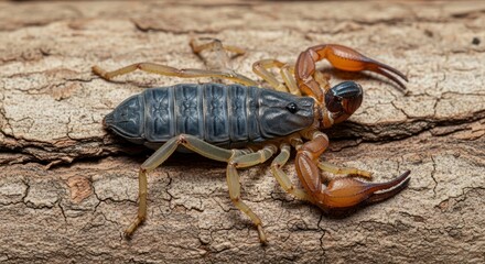 Close-up of a Chelifer cancroides Pseudoscorpion on Wood