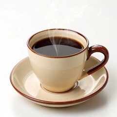 Hot coffee cup with saucer isolated on white background