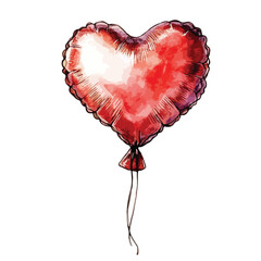Watercolor Style Red Heart Balloon with Ribbon Romantic Celebration