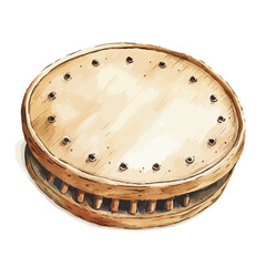 Watercolor Style Wooden Tambourine with Dark Pegs and Slotted Frame