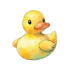 Watercolor Style Yellow Rubber Duck with Orange Beak and Black Eyes (1)