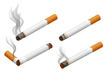 Smoking Cessation Isometric Illustration of Cigarettes Burning and Extinguished isolated on transparent background