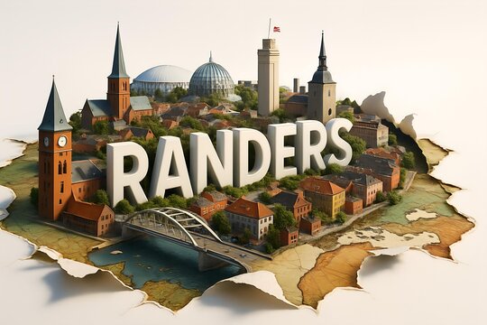 Randers City 3D Model Emerges from Torn Map, Showcasing Urban Landscape