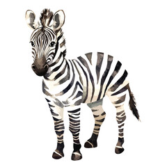 Watercolor Zebra Standing Proudly with Distinctive Striped Pattern and Pose