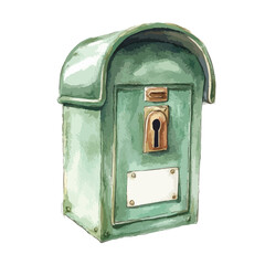 Weathered Green Metal Mailbox with Brass Accents and Blank Nameplate