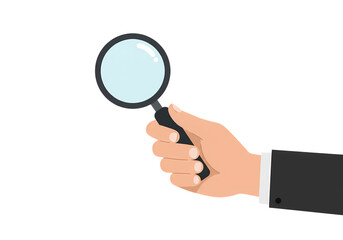 Magnifying Glass in Hand Closeup of a Hand Holding a Magnifying Glass Against a Black Background isolated on transparent background