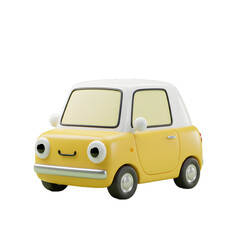 3D PNG transparent background cute icometric cartoon Car Rendered in yellow and white