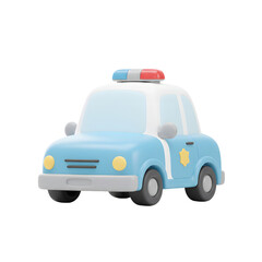 3D PNG transparent background cute icometric cartoon Police Car Rendered in light blue