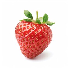 Single, vibrant red strawberry with green leaves (12)