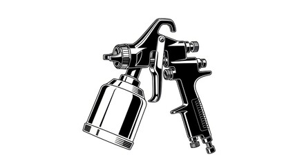 Naklejka premium Paint Spray Gun Detailed Black and White Illustration