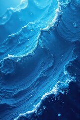 Fototapeta premium Abstract swirling blue ocean waves, textured surface , crest, marine