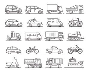 Naklejka premium A vibrant set of transportation and house icons for your next vector illustration